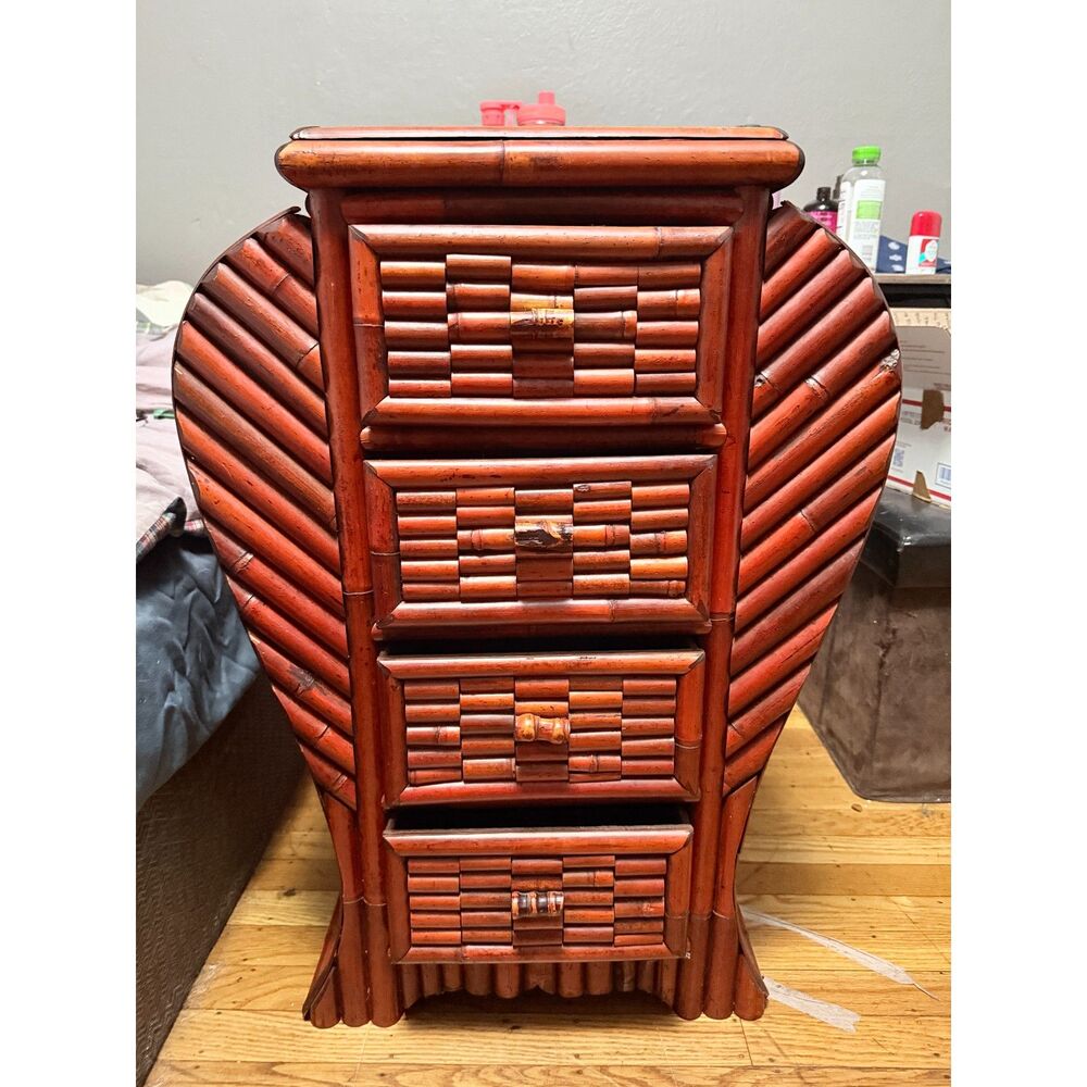 Boho Bamboo Jewelry Chest – 4-Drawer Retro Trinket Organizer